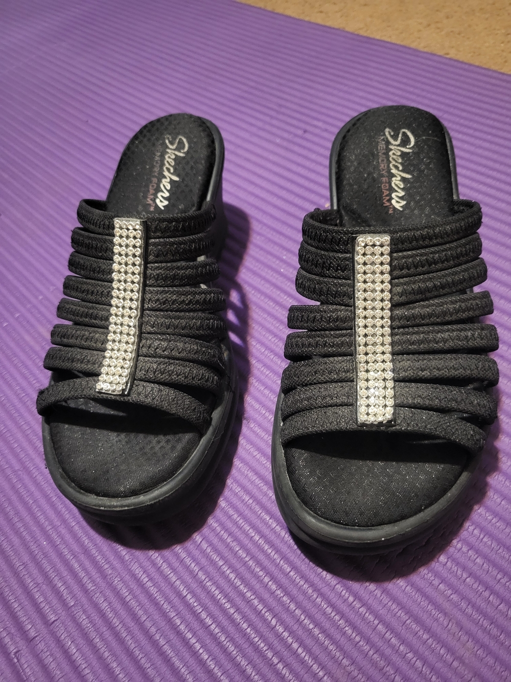 Skechers Black Slip-On Sandal with Rhinestone Accent